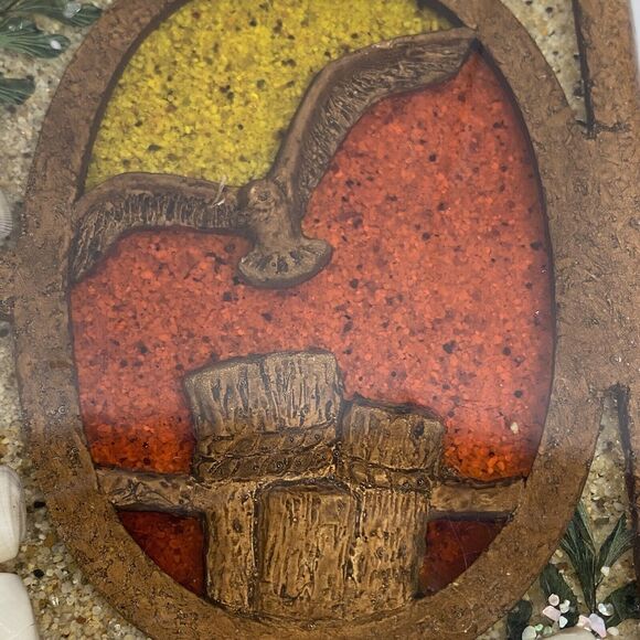 Lucite Acrylic Retro Mid Century Seagull Trivet Square 5 1/4" Seashells Sand Vtg - Picture 5 of 11